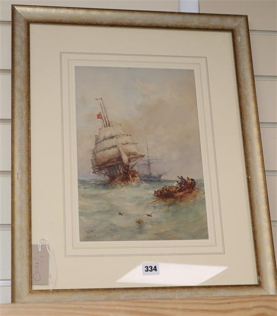 W.E. Webb, watercolour, Shipping at sea, signed, 34 x 24cm